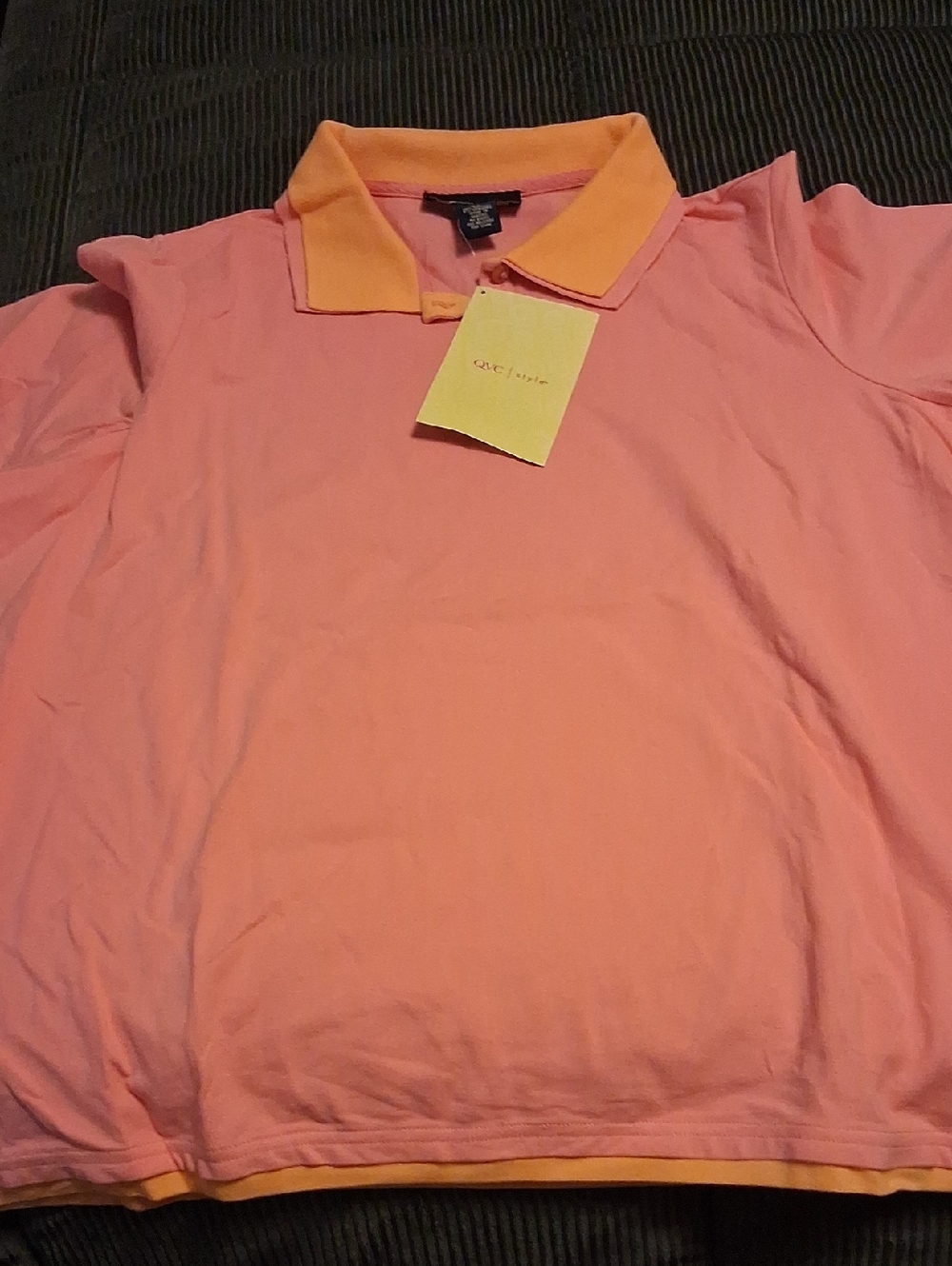 Denim&Co Pink Short Sleeve Polo with Yellow Contrast Collar